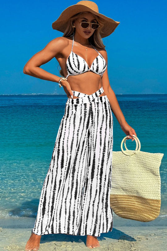 Leopard print suspender swimsuit three-piece swimsuit - Fashionpara