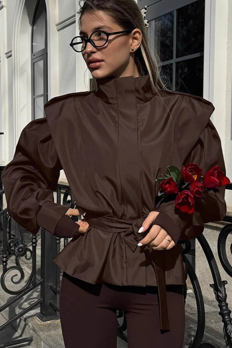 Elegant Tie-Waist Long-Sleeve Trench Coat for Sophisticated Style