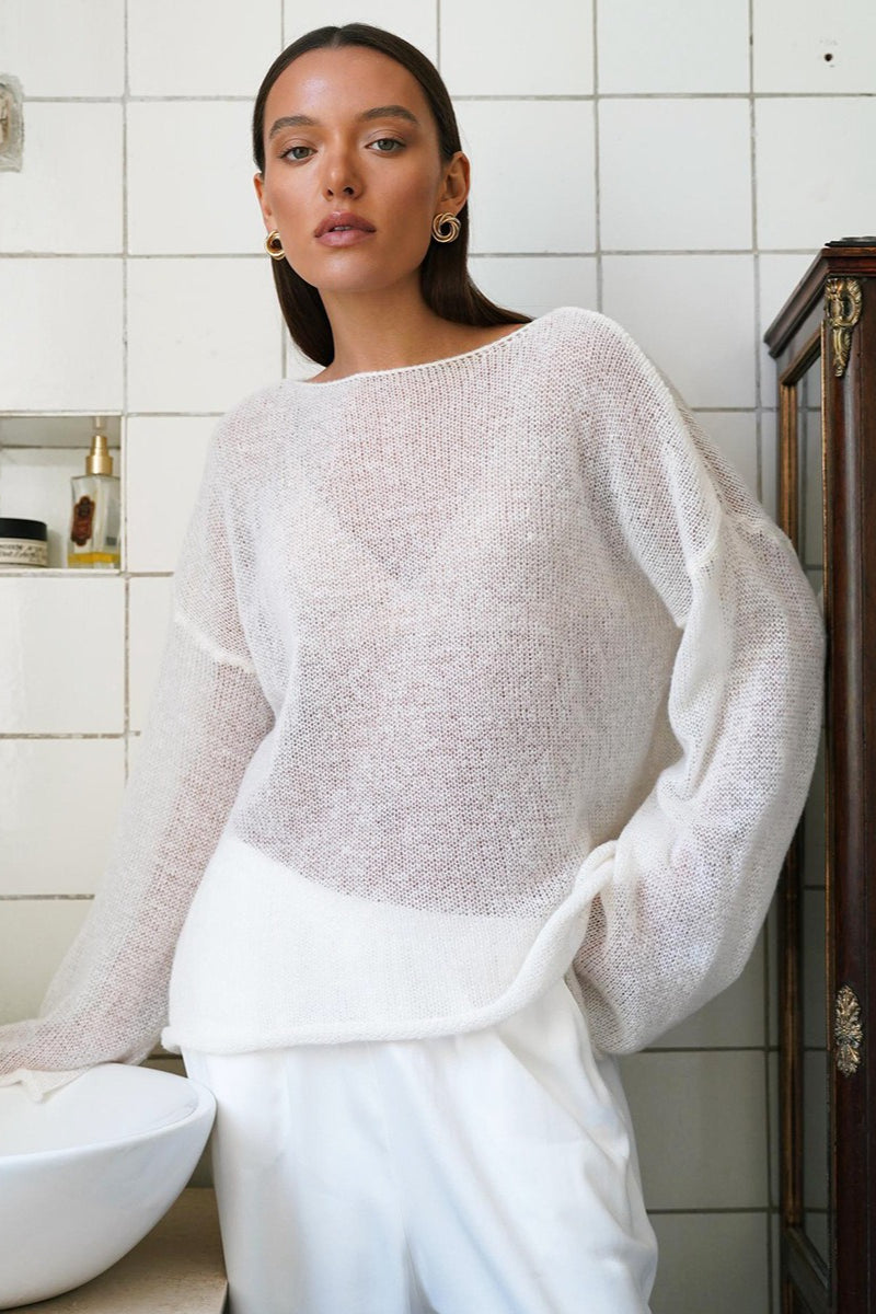 Sheer Boat Neck Bell Sleeve Knit Sweater 3