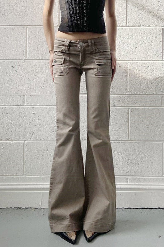 Low Rise Slim Flared Cargo Pocket Casual Pants