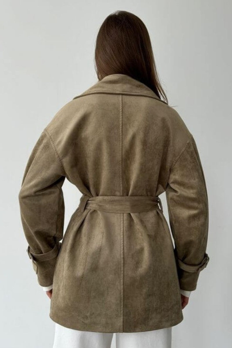 Vintage Suede Tie Waist Jacket for Timeless Style and Comfort