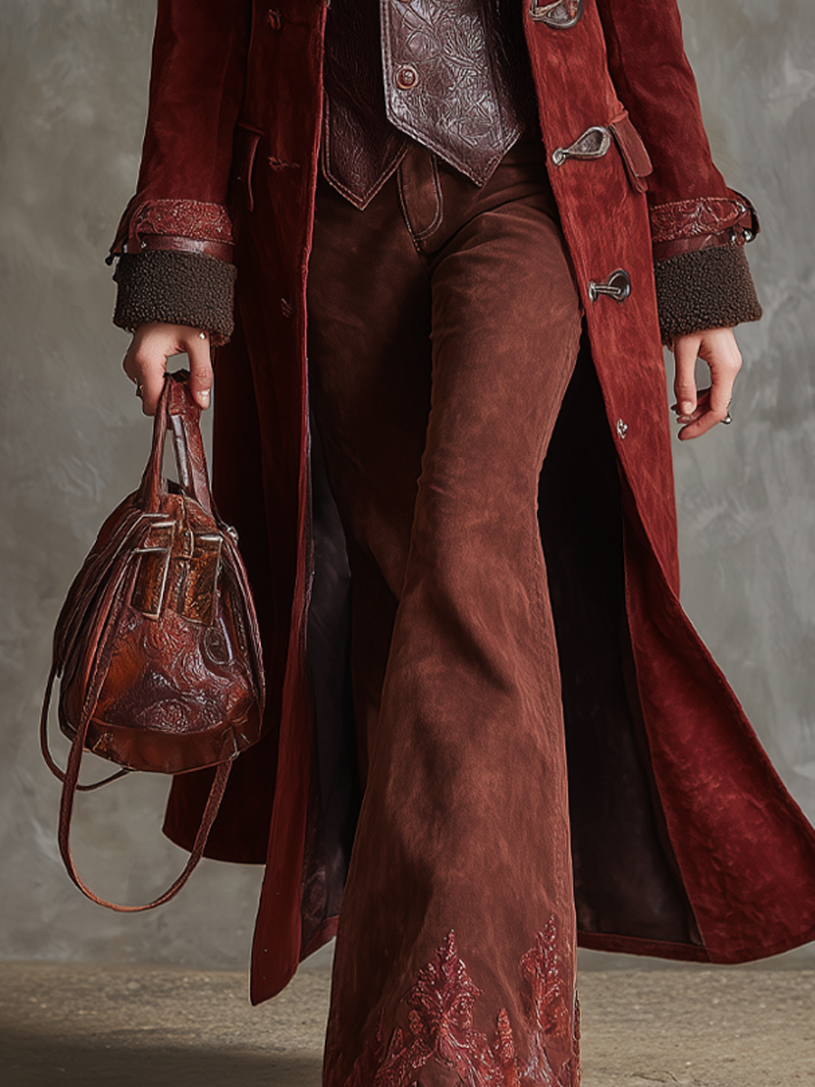 Vintage Polyester Suede Shearling Lapel And Inner Lining Coat