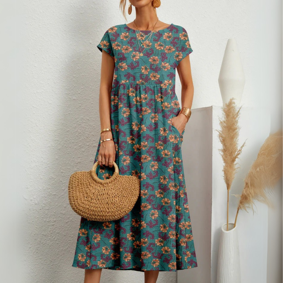 Tie Dye Print Short Sleeve Tiered Midi Dress 5