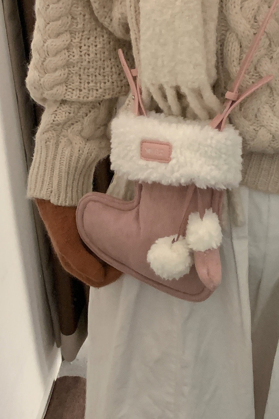 Cute Boot Shape Suede Fuzzy Crossbody Bag Mini Phone Bag