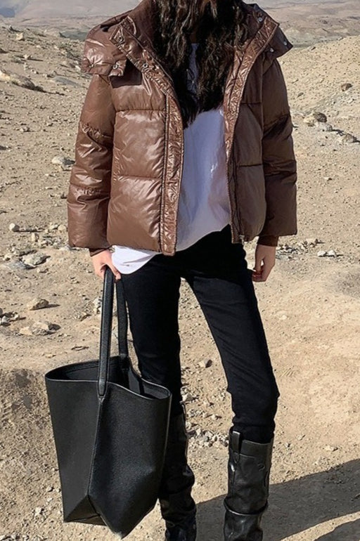 Cropped Plush Lined Oversized Puffer Jacket
