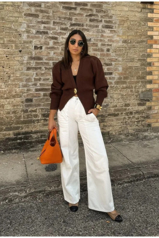 Elegant V-Neck Buttoned Knit Cardigan for Stylish Comfort