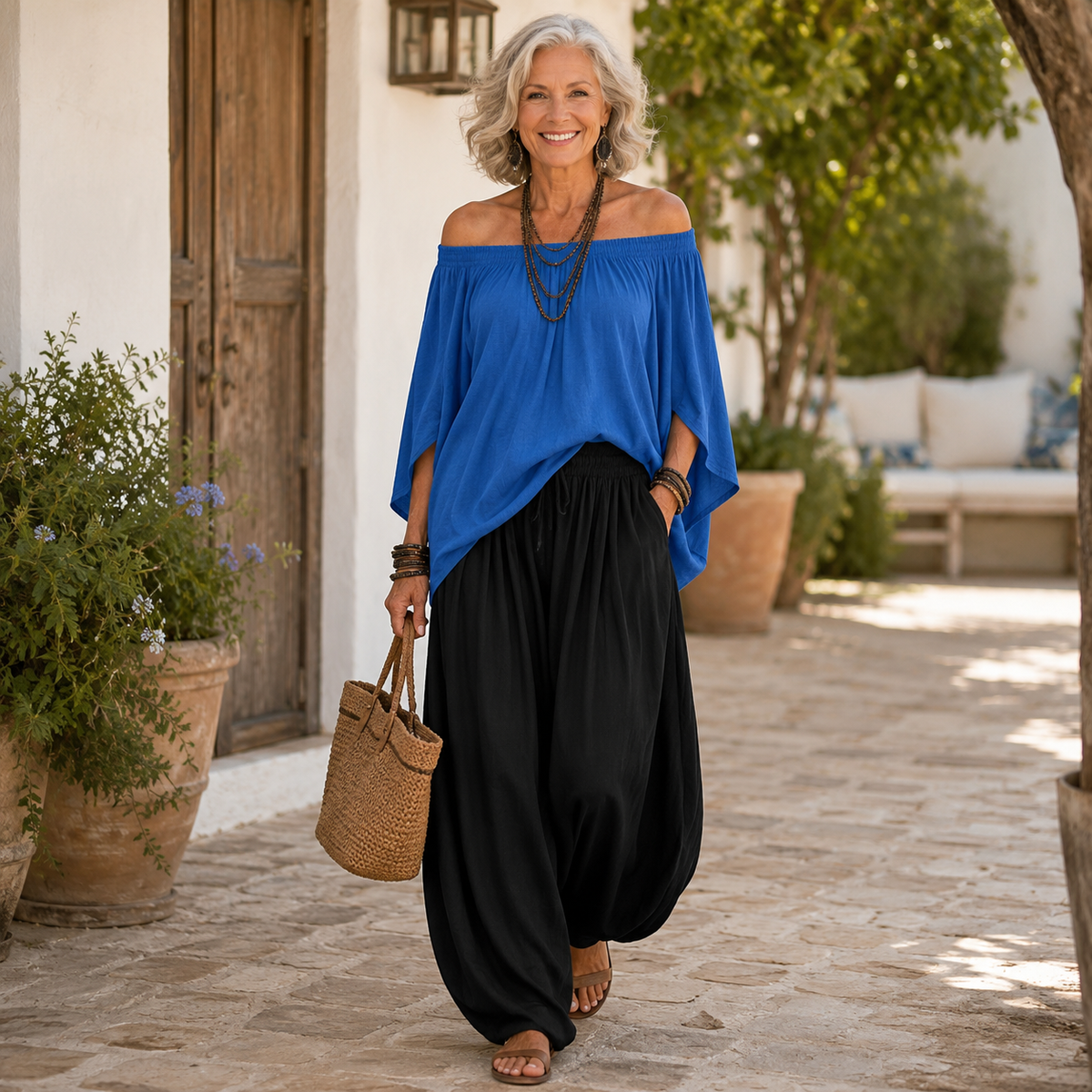 Off Shoulder Top and Harem Pants Two Piece Set 10