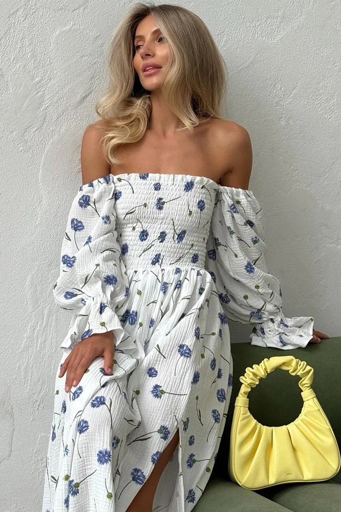 Vintage Ruffle Midi Side Slit Floral Dress