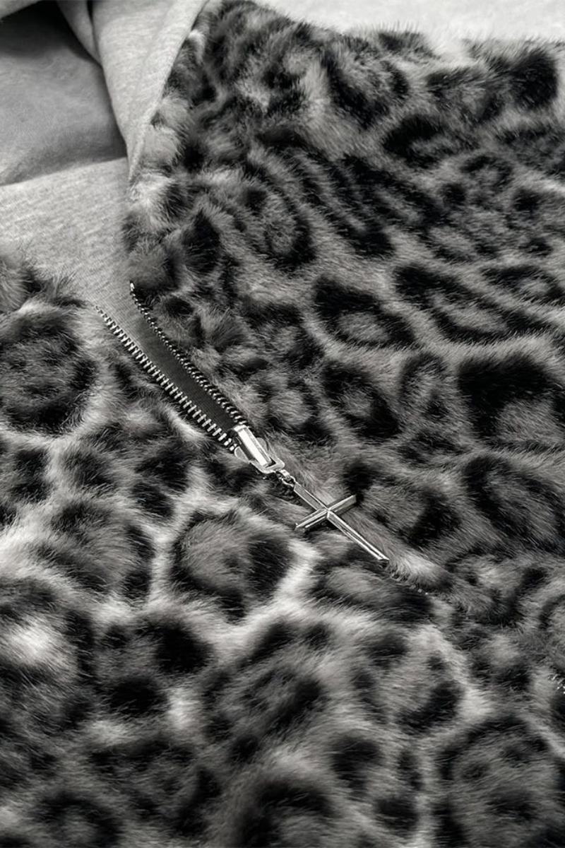 Reversible Leopard Print Zip Loose Vintage Hoodie