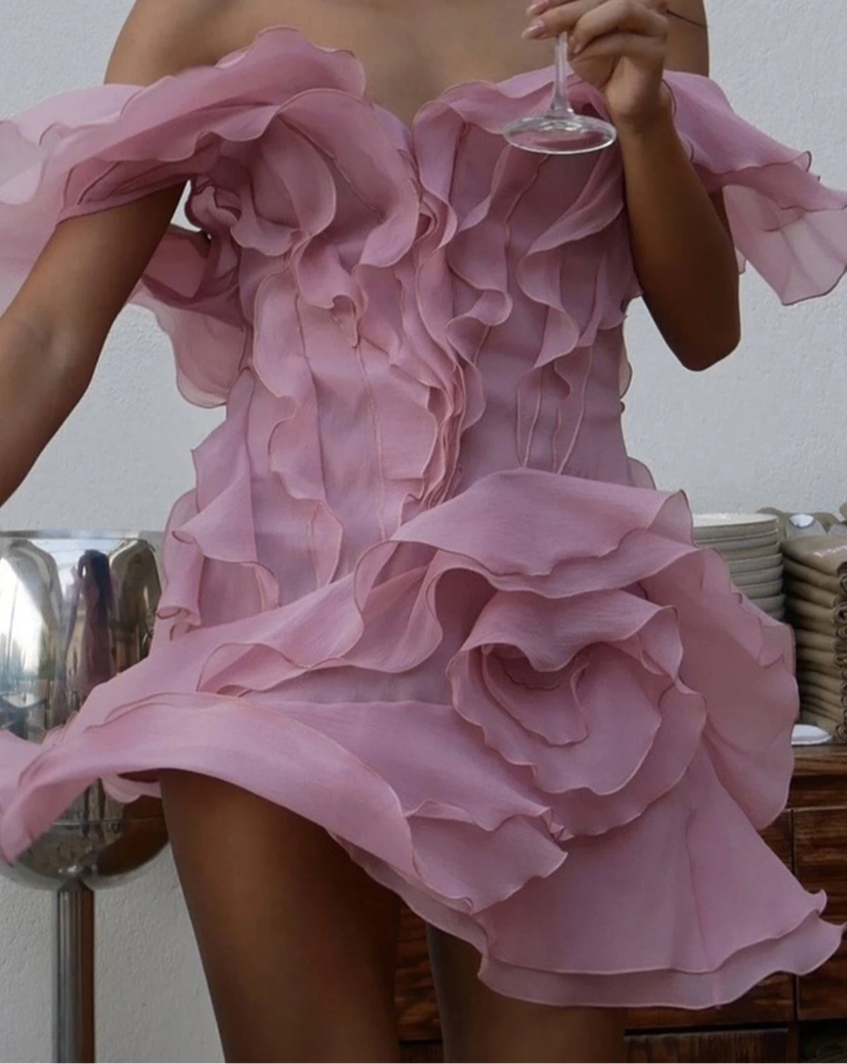 Ruffle Backless Mesh Prom Mini Dress - View 4
