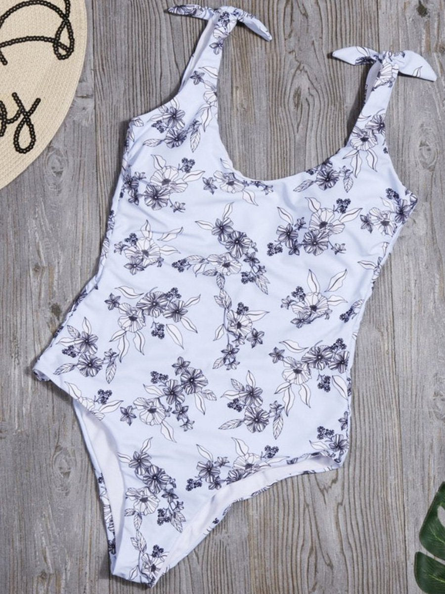 Floral Print White One-piece Swimsuit - Fashionpara