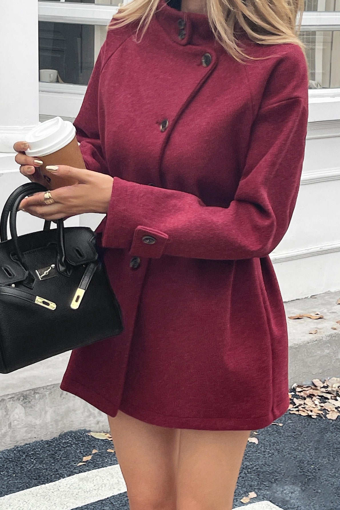 Long Sleeve Casual Wool Blend Coat - Fashionpara