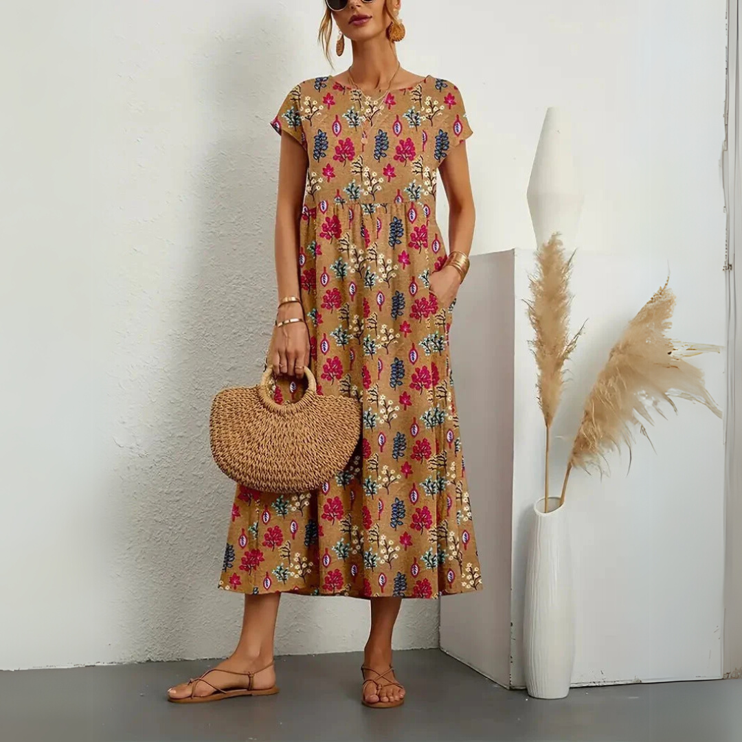 Tie Dye Print Short Sleeve Tiered Midi Dress 4