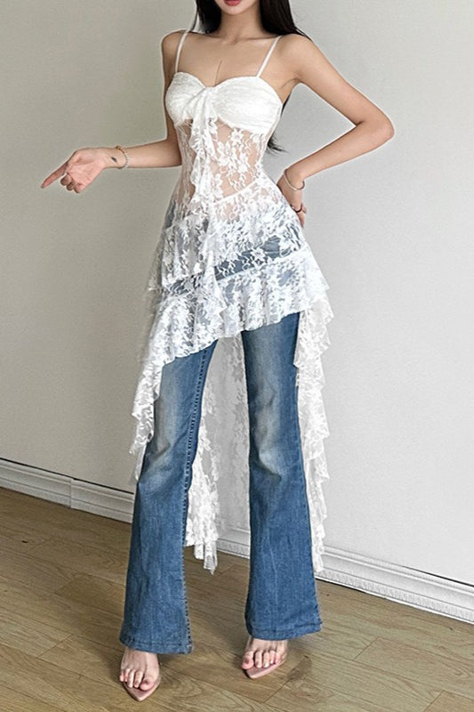 High Waist Backless Lace Dress - View 2
