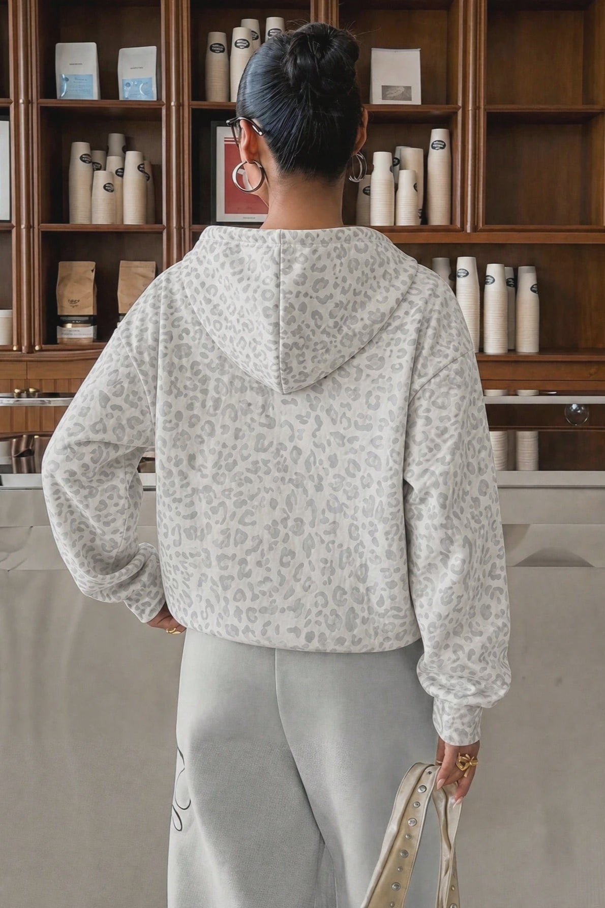 Leopard Print Oversized Pullover Hoodie