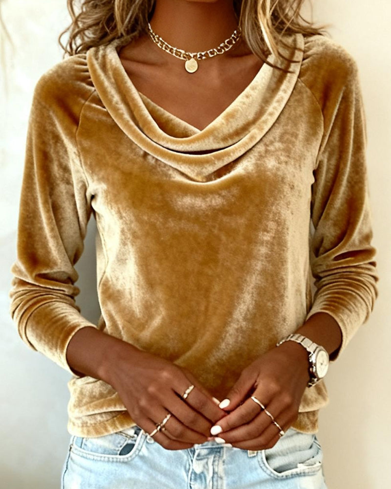 Cowl Neck Long Sleeve Velvet Top 8