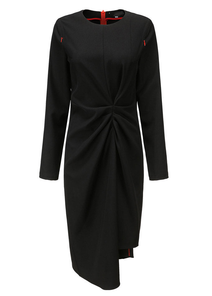 Long Sleeve Pointed Shoulder Cold Shoulder Twisted Midi Dress - View 5