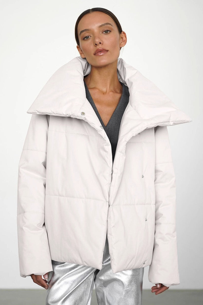 Asymmetrical Turtleneck Cotton Coat - Fashionpara