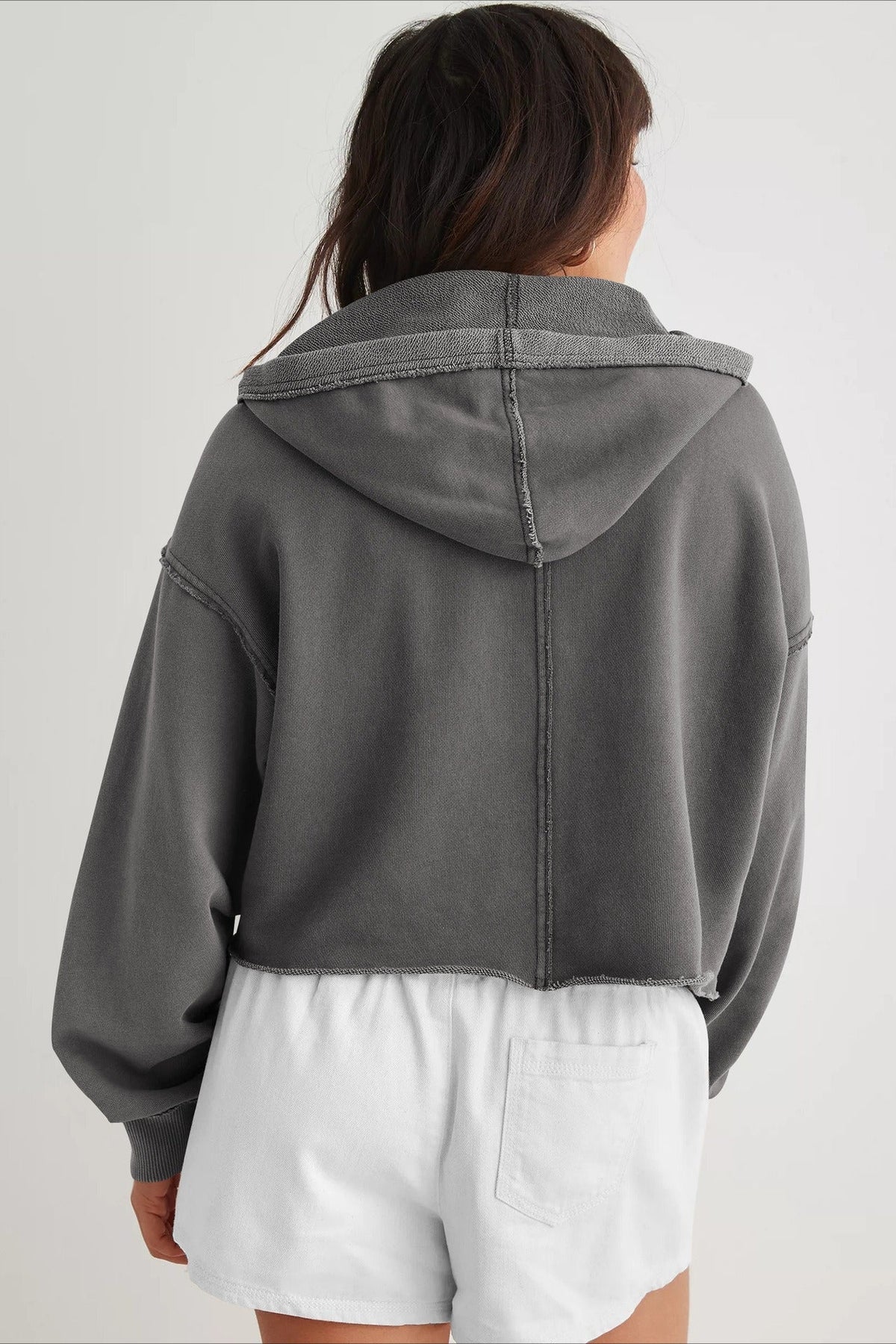 Relaxed Solid V-Neck Hoodie 12