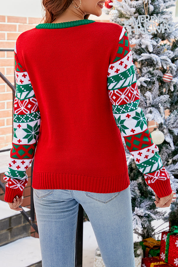 Festive Christmas Print Crew Neck Long Sleeve Sweater