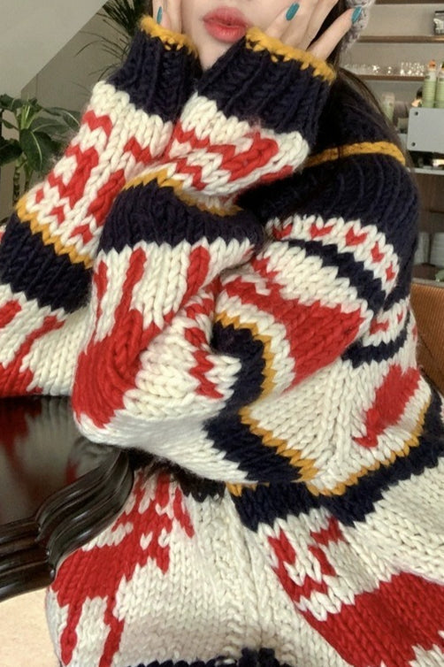 Knitted Relaxed Deer Striped Sweater