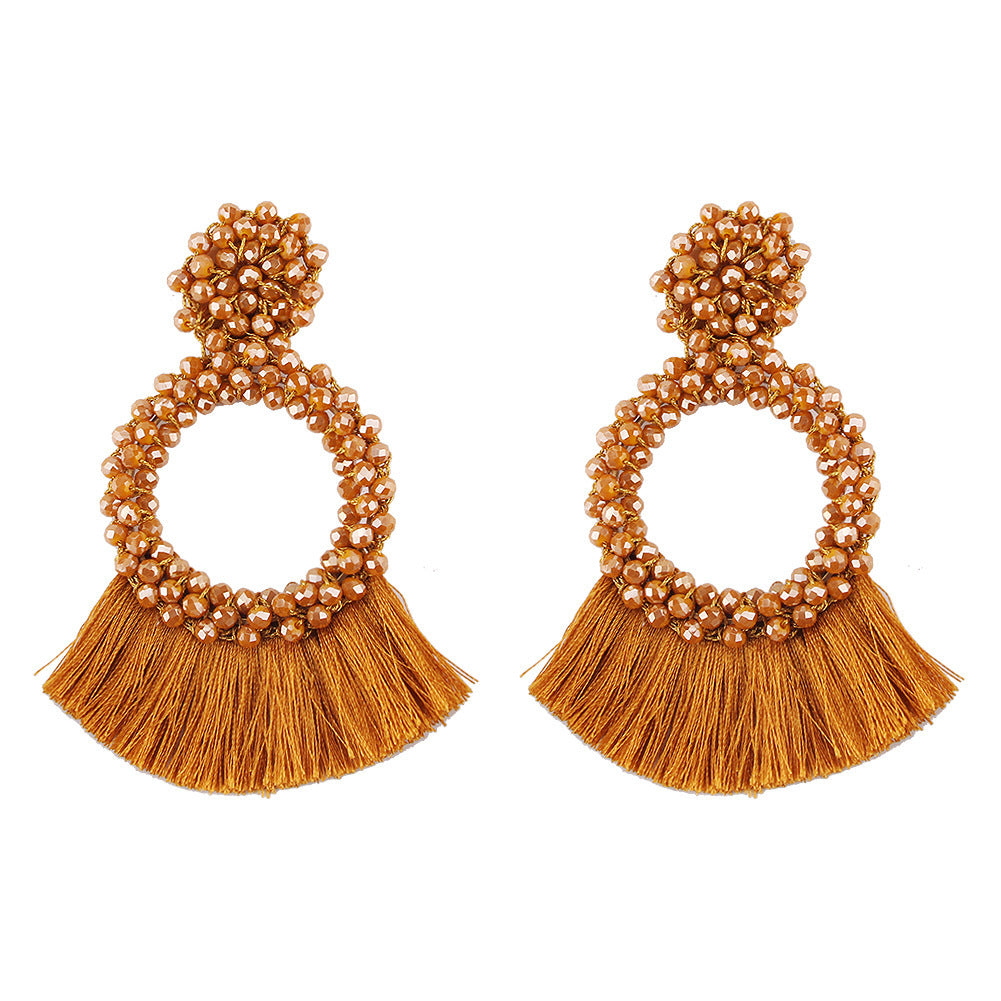 Bohemian Beaded Geometric Tassel Earrings