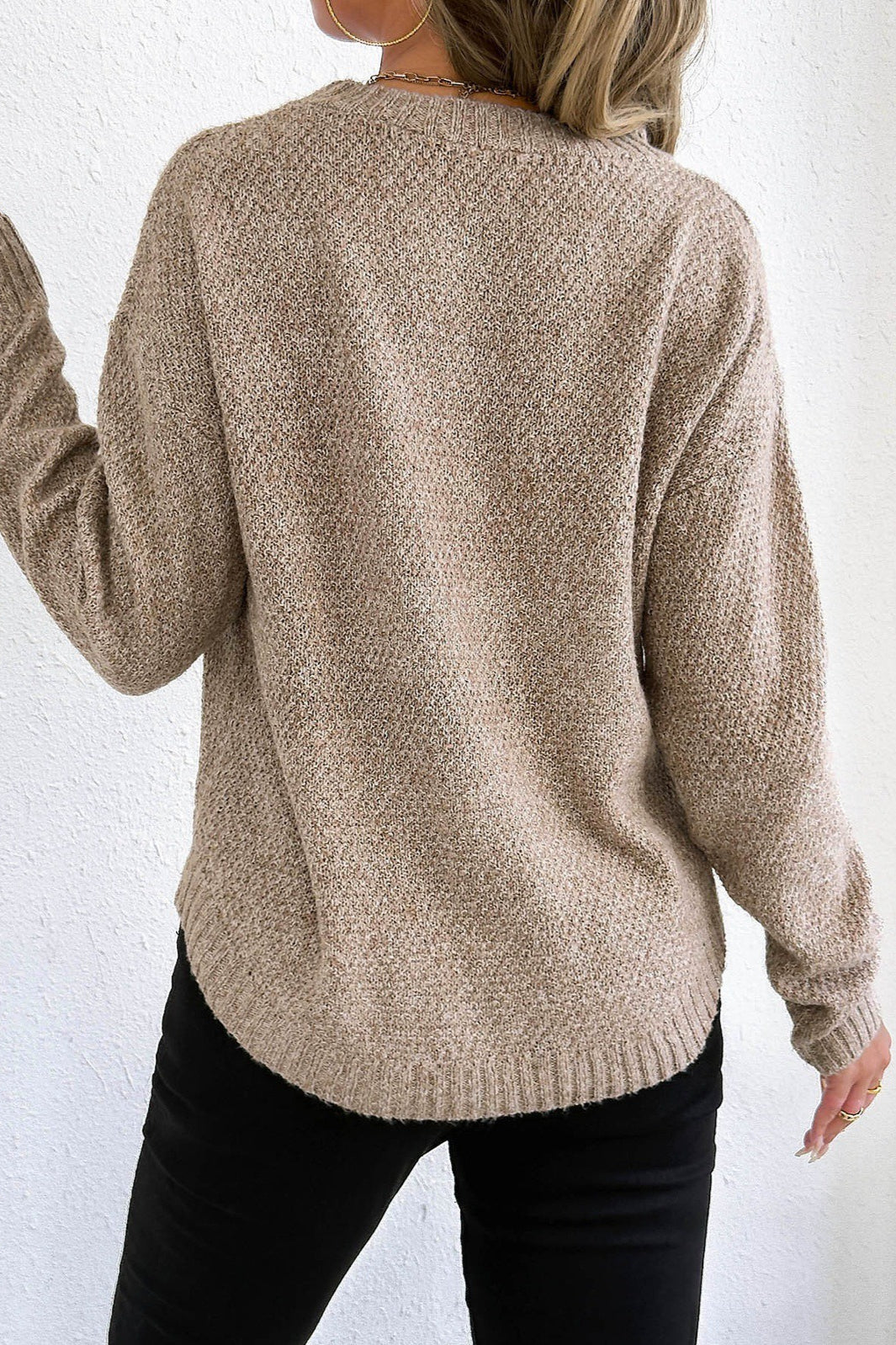 Textured Crew Neck Longline Sweater