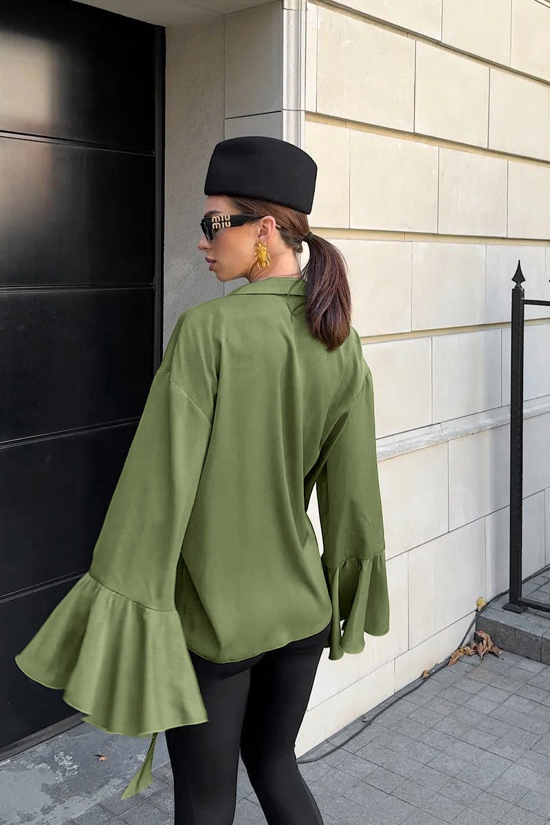Lazy Flare Sleeve Ruffle Blouse