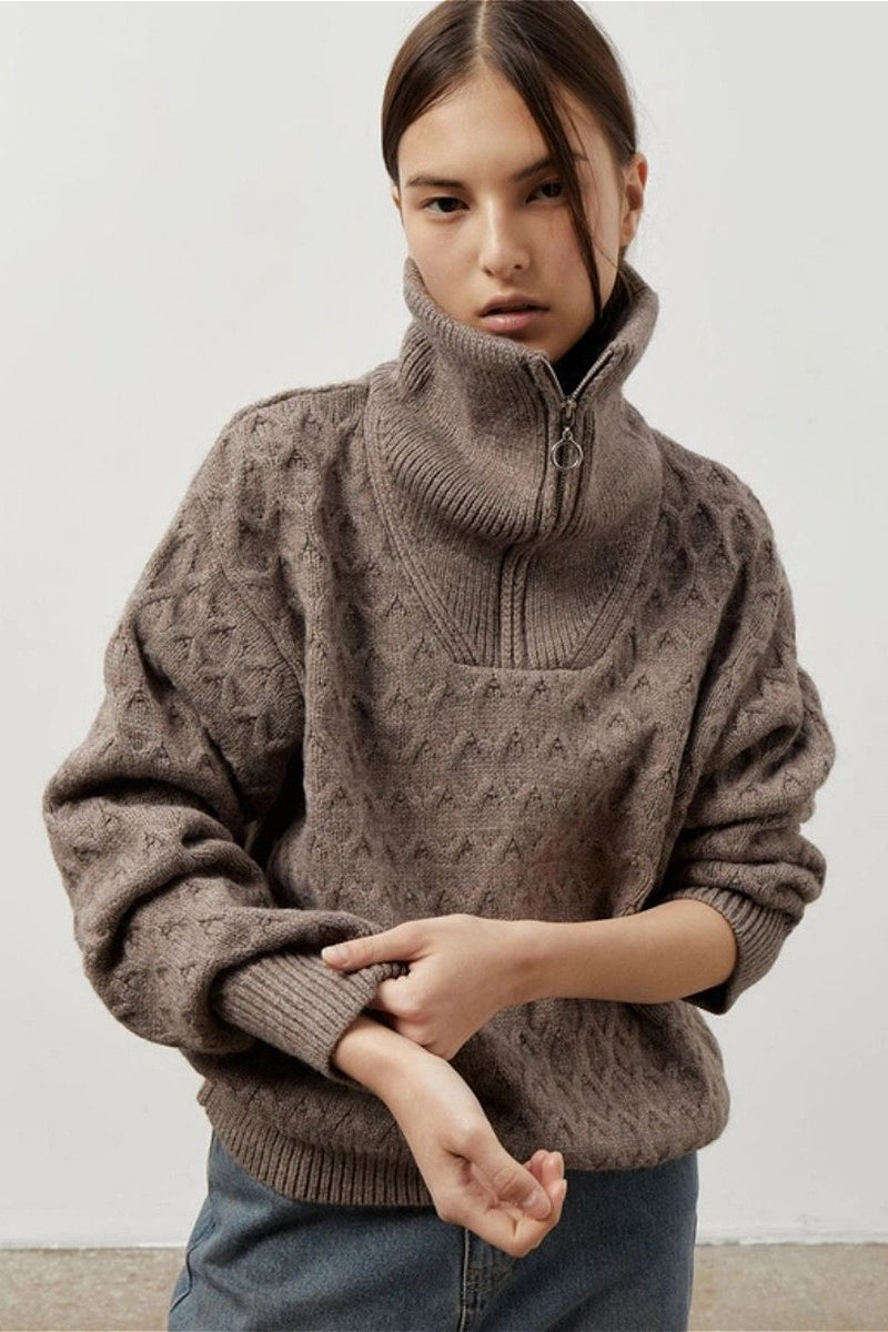 PrincessAce Vintage Chunky Knit Zip Up Sweater for Comfort