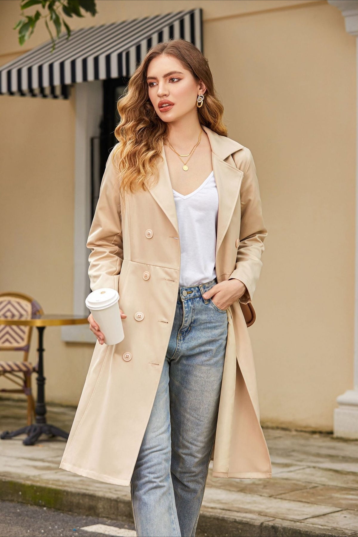 Slim Fit Belted Pocket Midi Overcoat