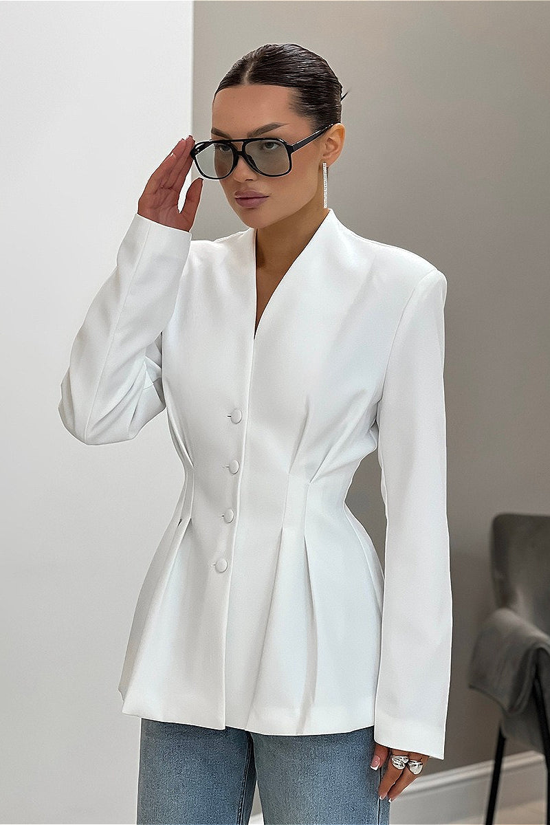 V Neck Waist Cinched Blazer