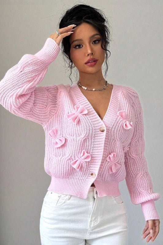 Chic Bow-Knot Long-Sleeve Knit Cardigan for Elegant Style