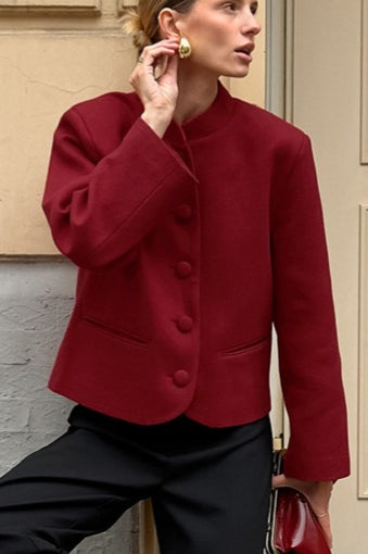 Elegant Red Wool Blazer Jacket