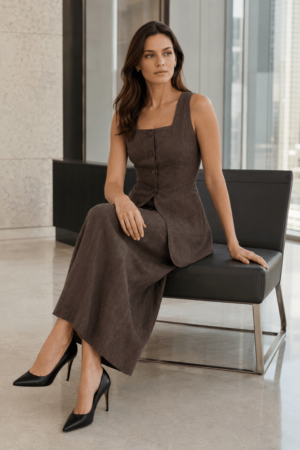 Sleeveless Vest Skirt Two Piece Work Set