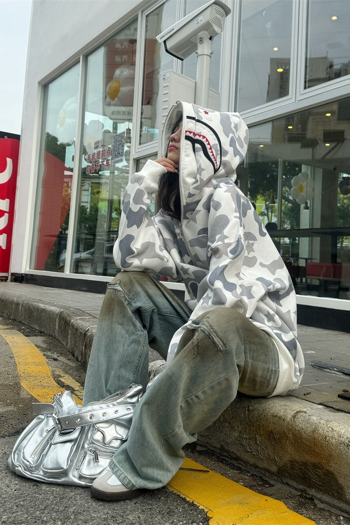 Double Hood Camo Embroidered Hoodie