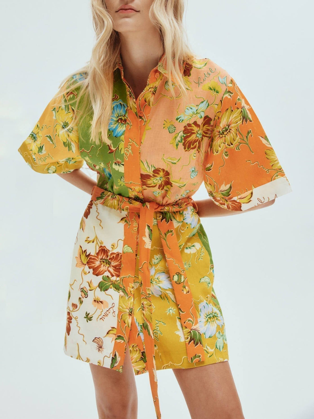 Floral Print Short Sleeve Tie-Front Shirt Dress 2