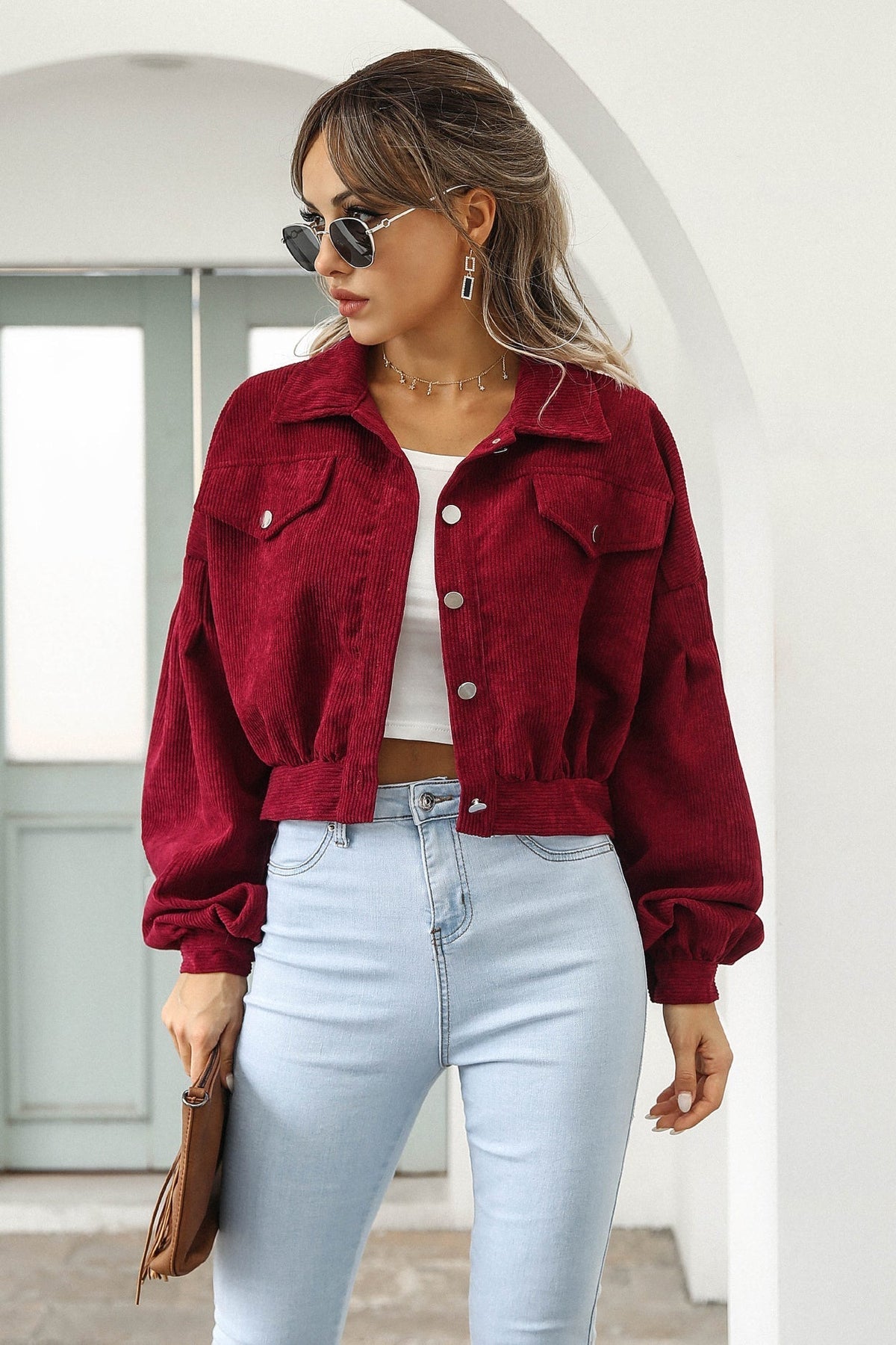 Button Up Corduroy Short Jacket