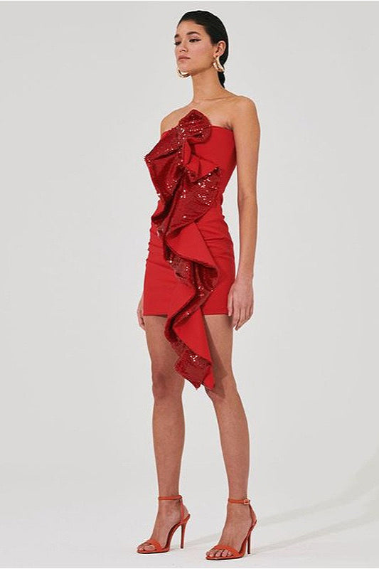 Sequin Ruffle-Trim Strapless Bodycon Mini Dress 3