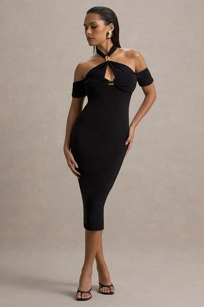 Sexy Backless Halter Bodycon Midi Dress