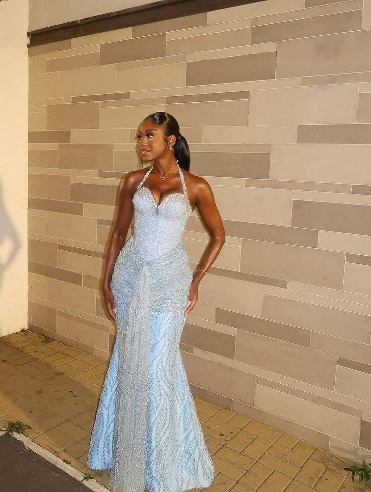 Baby Blue Sparkle Lace Prom Party Dress Evening Dress Birthday Outfit - Fashionpara