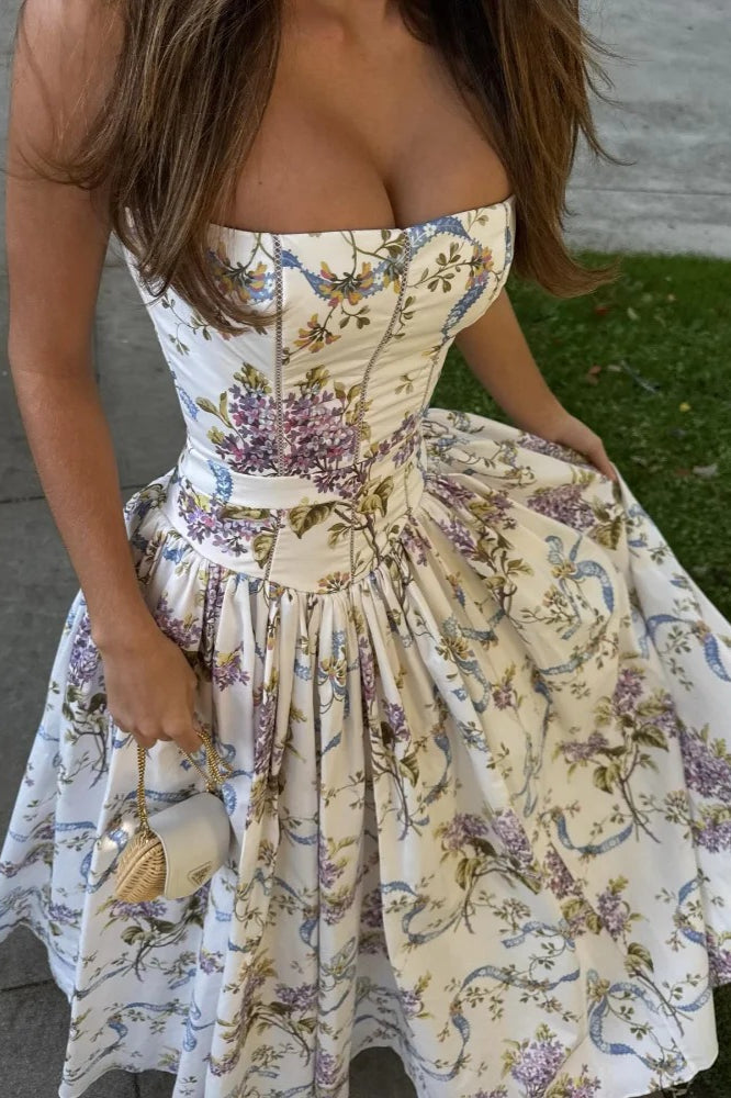 Rayon Printed Strap Pleated Chic Maxi Dress