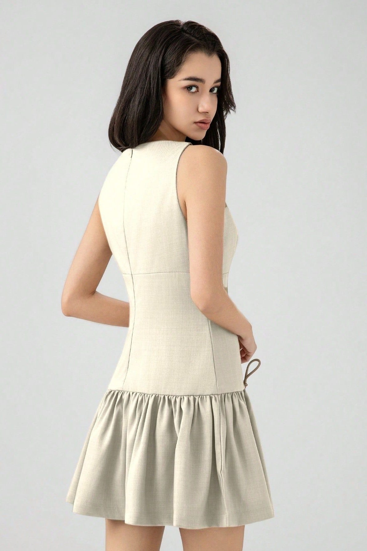 Solid Color Bow Sleeveless Mini Dress