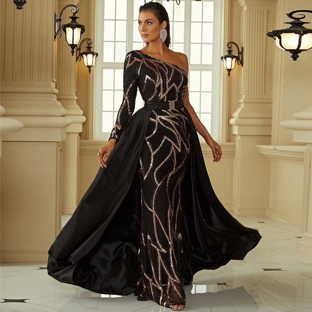 Serene Sequins Flowing Gown Dress - Fashionpara