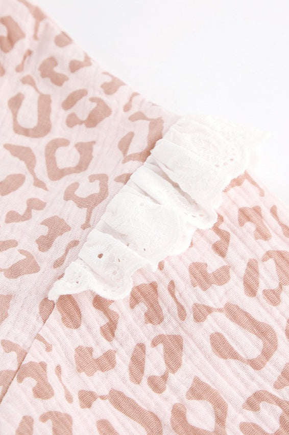 Pink Leopard Print Fashion Ruffle Blouse