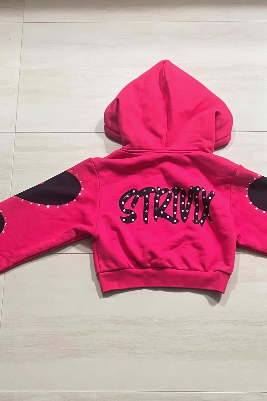 Heart Print Rhinestone Loose Fit Hoodie