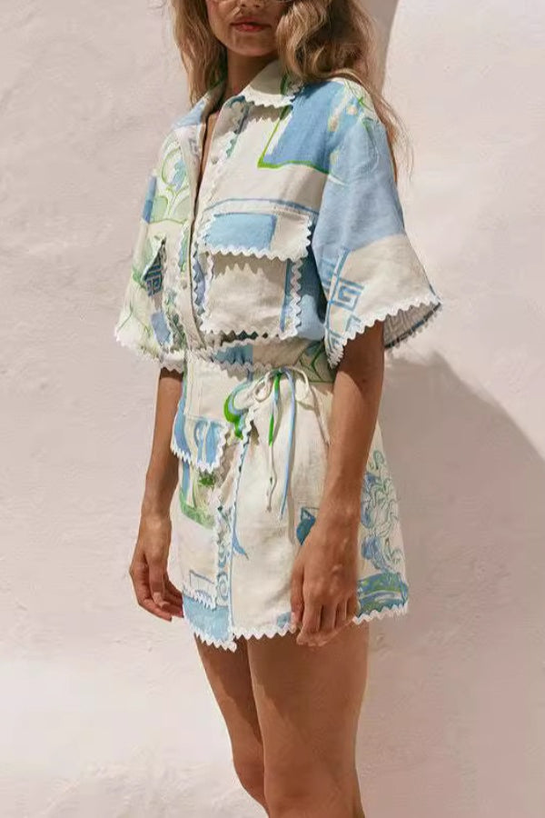 Fashionable and versatile lace print fashion Mini Dress - Fashionpara