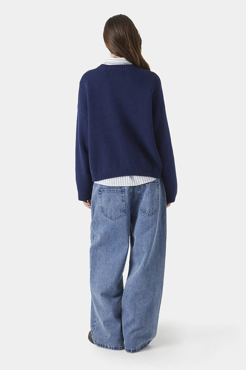 Embroidery Knit Slouchy Pullover Blouse