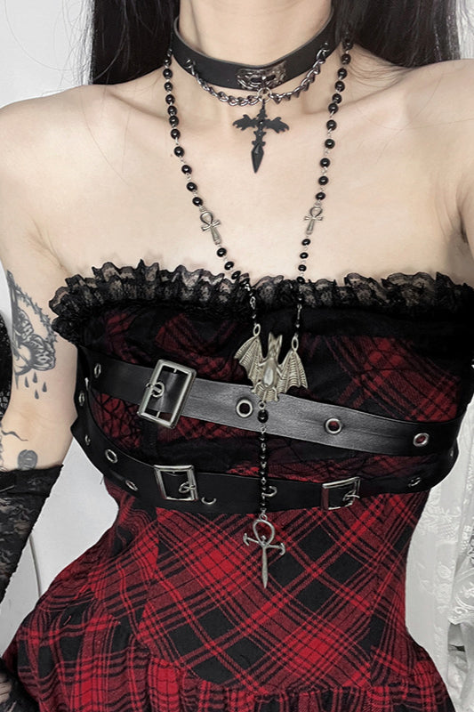 Slim Check Bodycon Gothic Dress