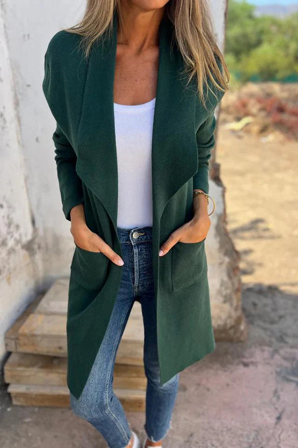 Chic Mid-Length Knit Cardigan Coat with Stylish Lapel Pockets