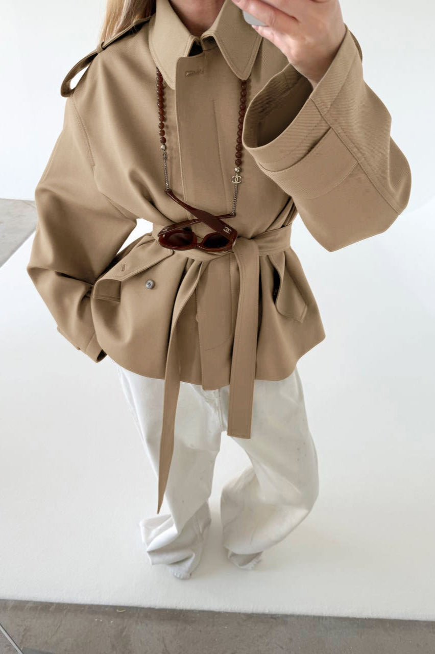 Lapel Faux Suede Drape Jacket